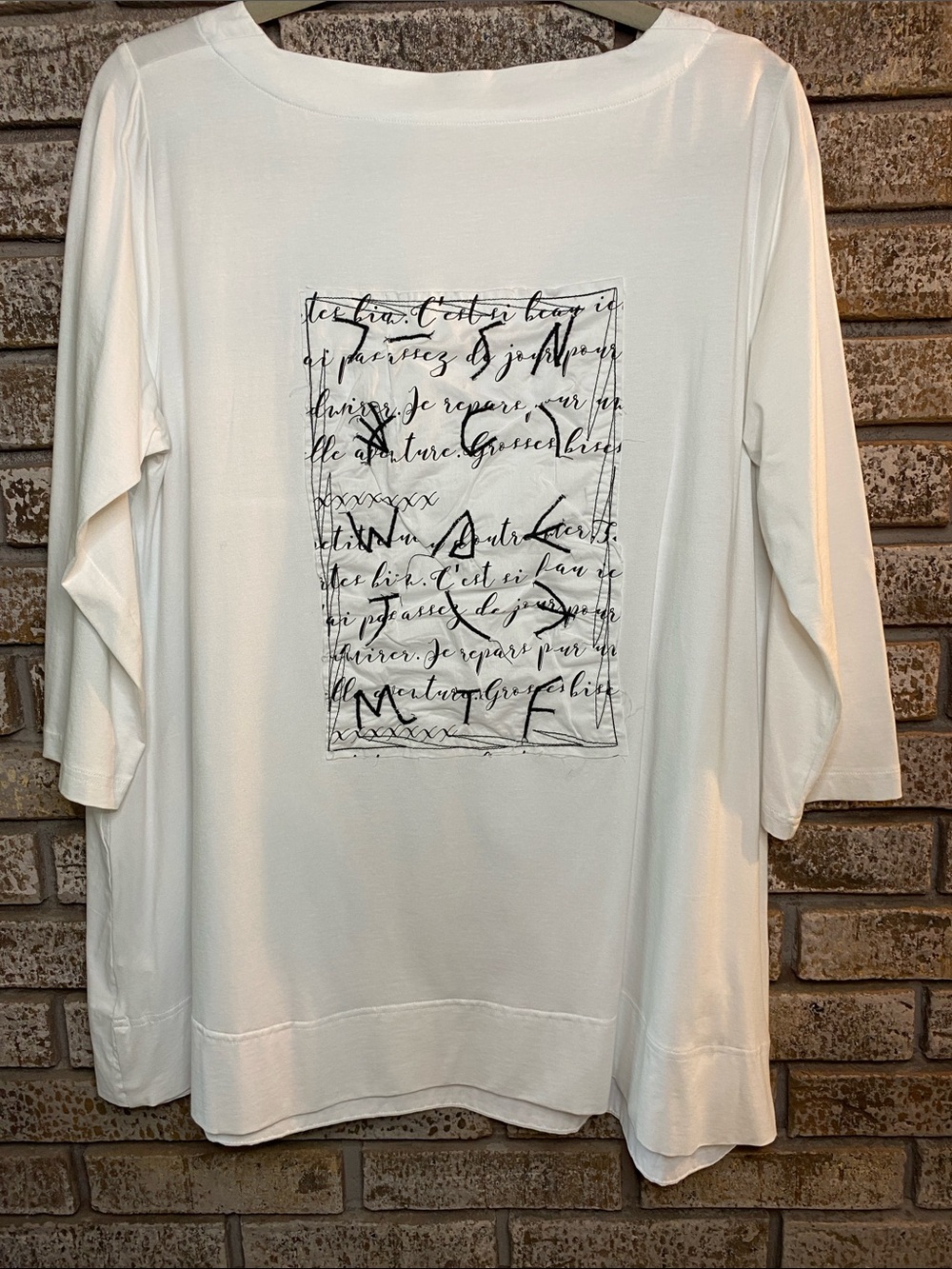 UCHUU Women's Ivory Script Print on the Back of Tunic Pinuck on the Front